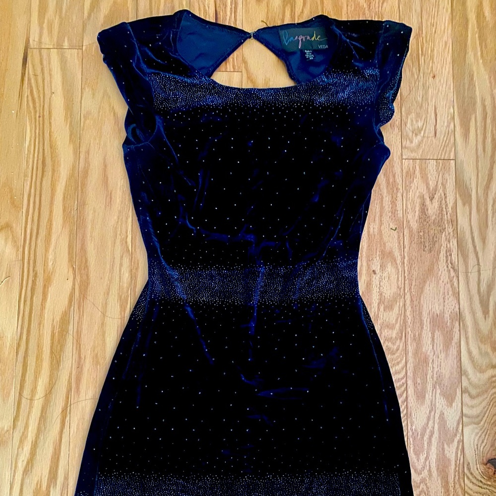Navy blue velvet Urban Outfitters mini dress with silver glitter